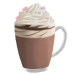 A graphic of a hot chocolate, a delicious milk based hot chocolate made with Cocoa.