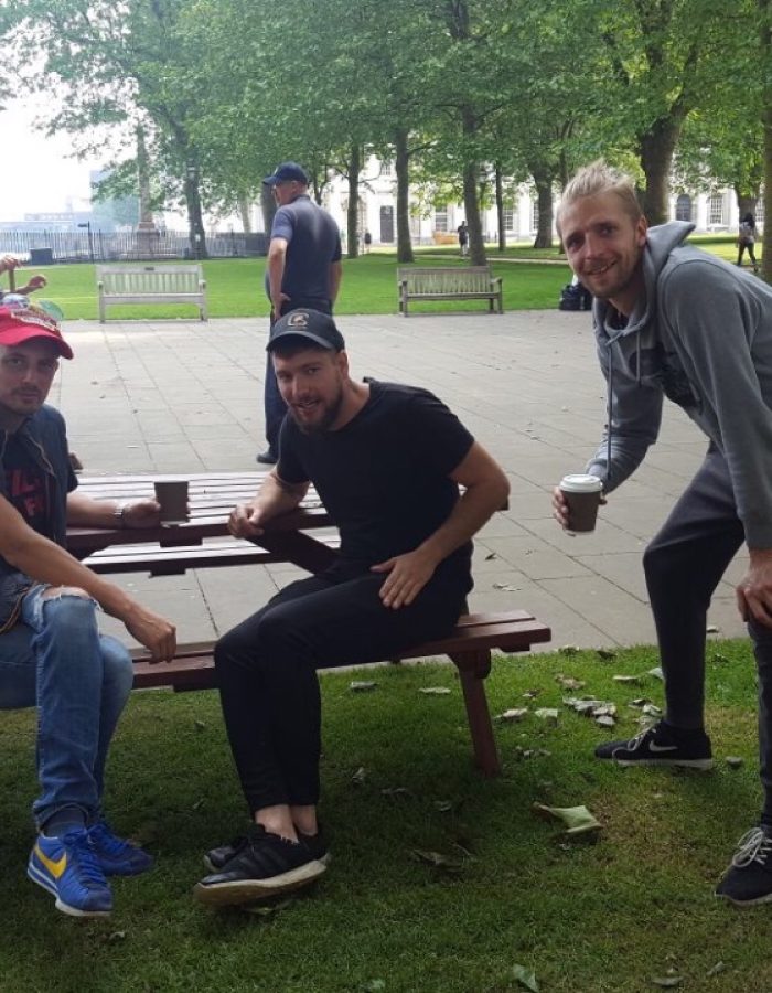 People enjoying coffee made by our mobile baristas from Quality Coffee For You at the Royal Naval College in Greenwich in 2018.